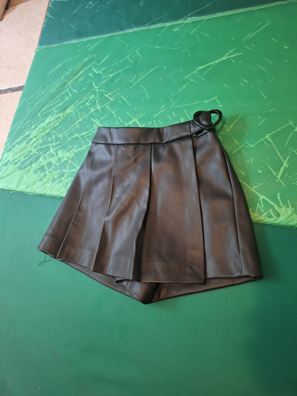 Zara Black Faux Leather Pleated Skort